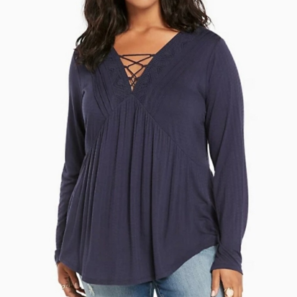 Torrid Navy Lace-Up Long Sleeve Top